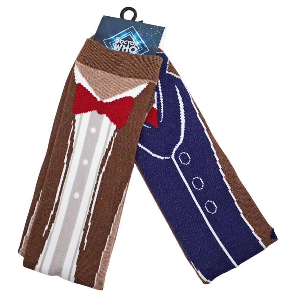 2 Pc Lot - Vintage Doctor Who Tie Theme - Adult 6-12 Long Socks 2009 - Style 2